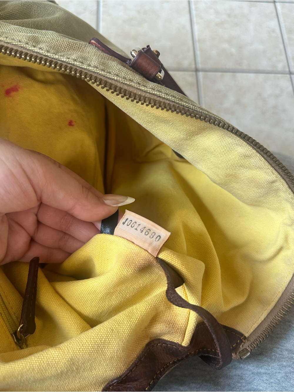 Dooney & Bourke Olive Canvas Duffel with Brown Leather Trim - Picture 14 of 15